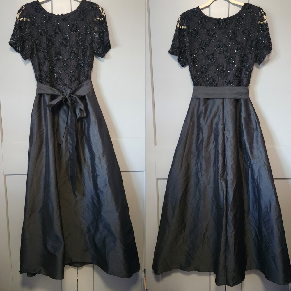 Pisarro Nights Beaded Taffeta High-Low Gown Black Formal Dress 6 NEW